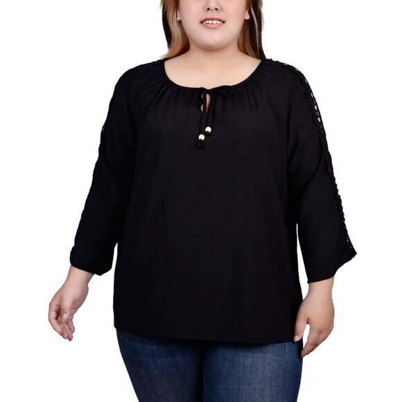 Ny Collection Tops - NWT Ny Collection Womens Crochet Trimmed 3/4 Sleeve Blouse WRJU0037 Black 1X